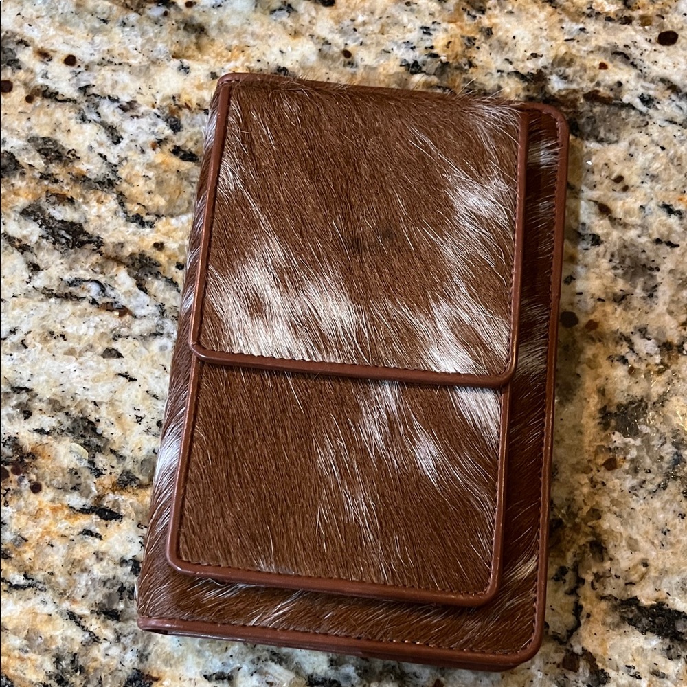 Myra Bag Brown Tooled Leather Round Crossbody with Hair-On Wallet - Picture 6 of 8